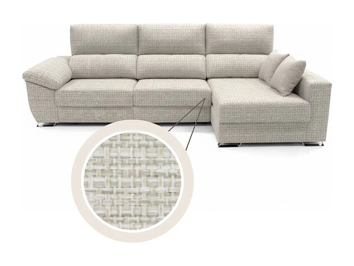 Sofá chaiselongue Ponza 3 plazas deslizante + cabezales reclinables derecha beige 100x275x160 cm