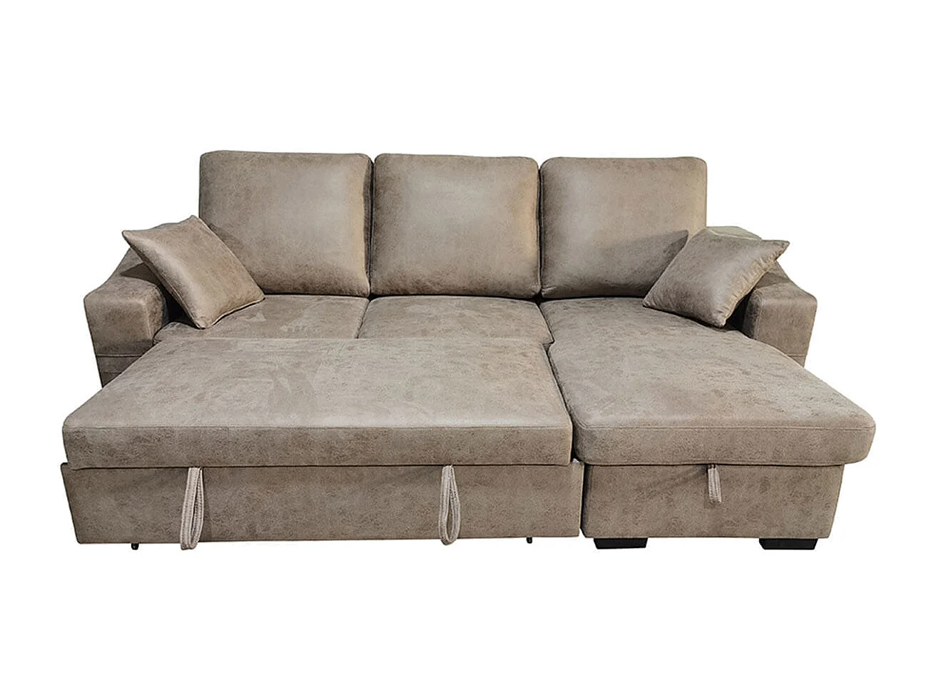 Sofá chaiselongue Corea 3 plazas reversible con arcón y reposapiés extraíble cemento 95x248x156 cm