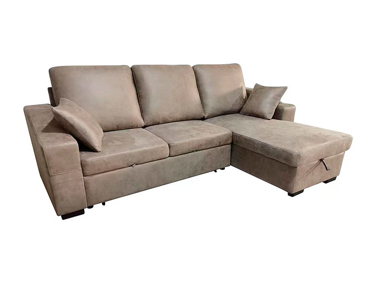 Sofá chaiselongue Corea 3 plazas reversible con arcón y reposapiés extraíble cemento 95x248x156 cm