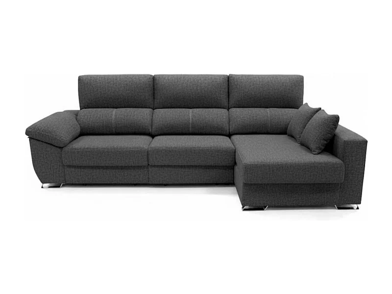 Sofá chaiselongue Ponza 3 plazas deslizante + cabezales reclinables derecha antracita 100x275x160 cm