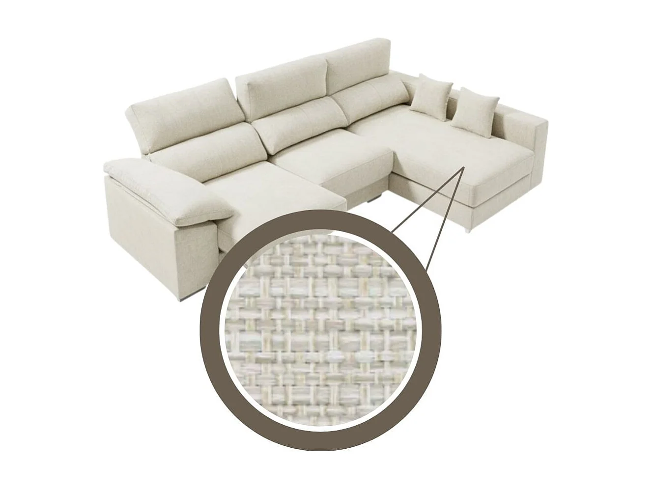 Sofá chaiselongue derecha Calgary 3 plazas deslizante y reclinable tela sorrento beige 290 cm