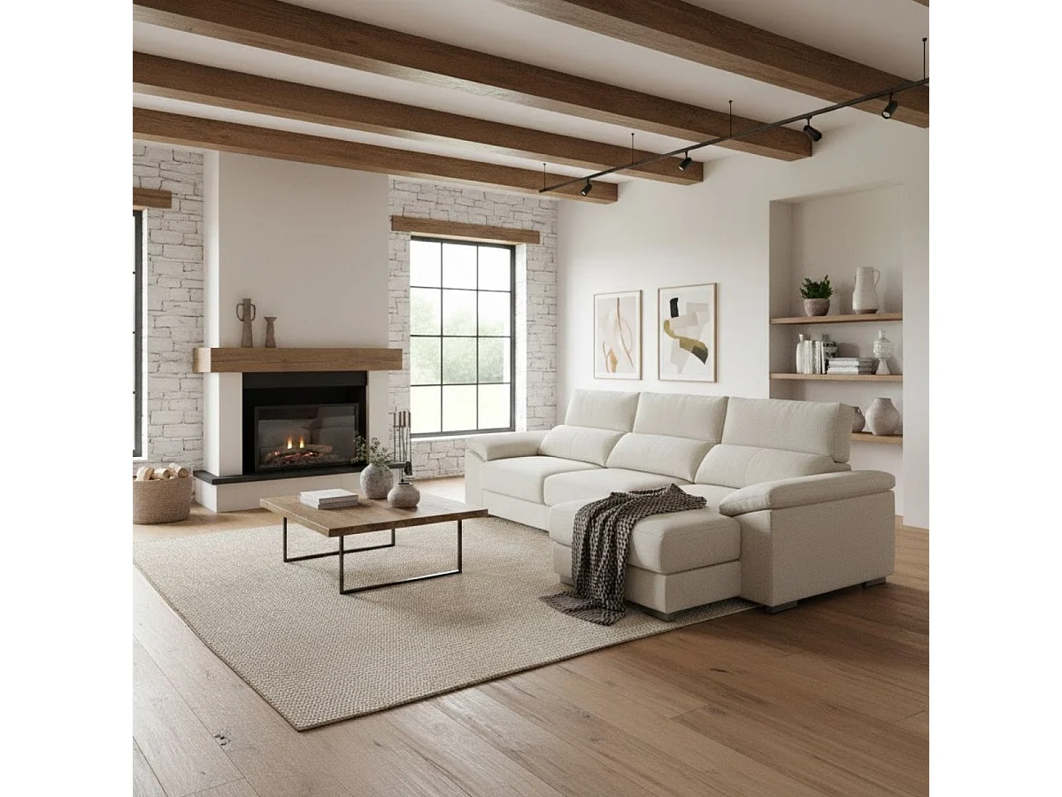 Sofá chaiselongue derecha Calgary 3 plazas deslizante y reclinable tela sorrento beige 290 cm