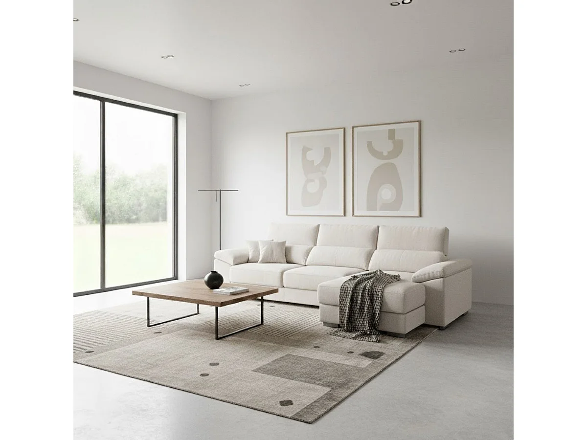 Sofá chaiselongue derecha Calgary 3 plazas deslizante y reclinable tela sorrento beige 290 cm