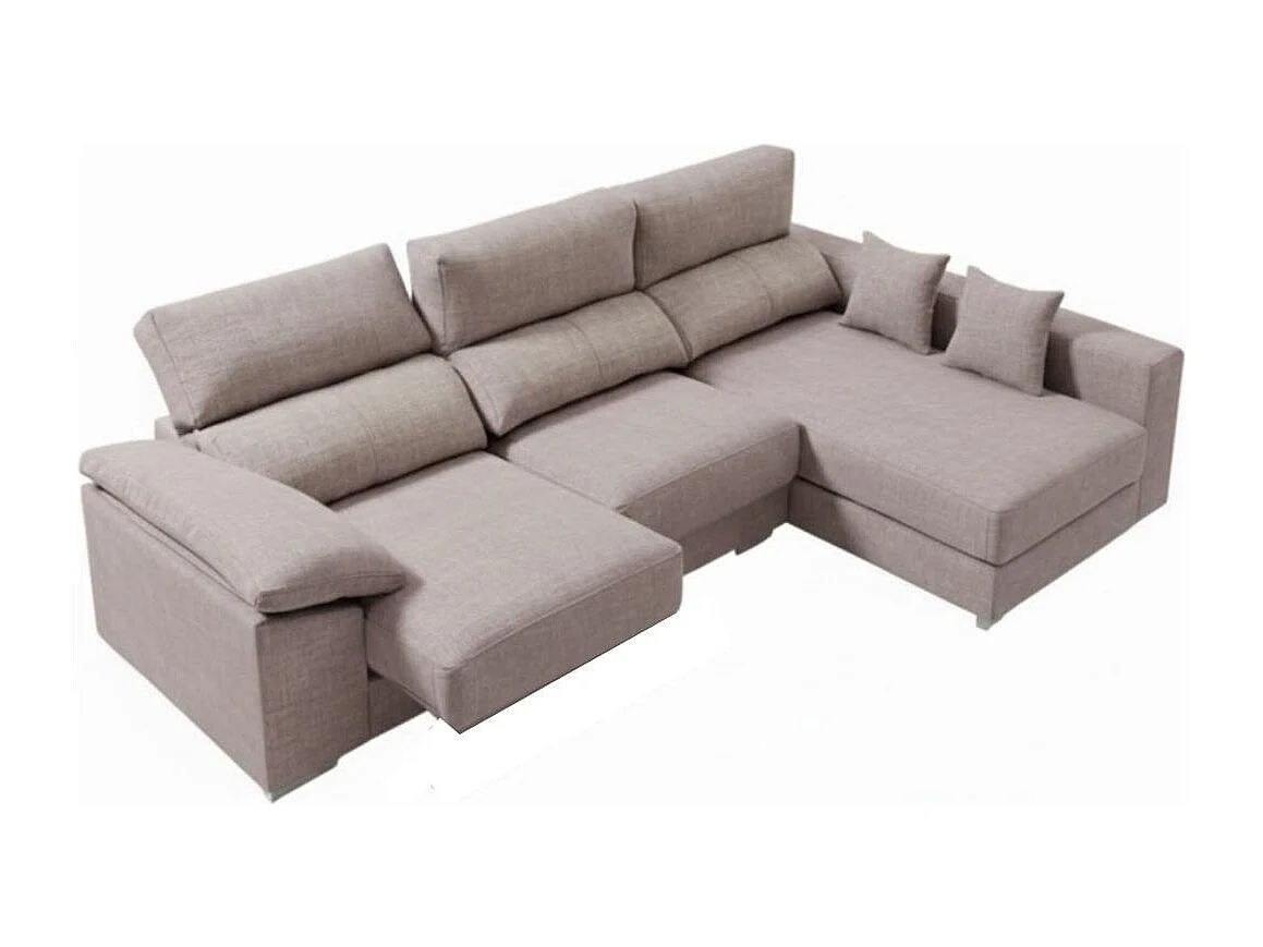 Sofá chaiselongue derecha Calgary 3 plazas deslizante y reclinable tela sorrento marrón claro 290 cm