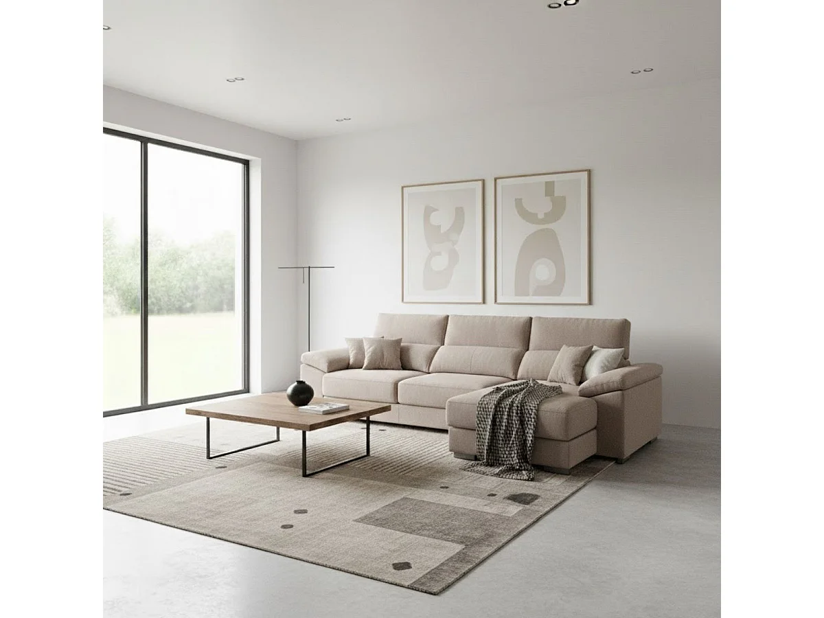 Sofá chaiselongue derecha Calgary 3 plazas deslizante y reclinable tela sorrento marrón claro 290 cm