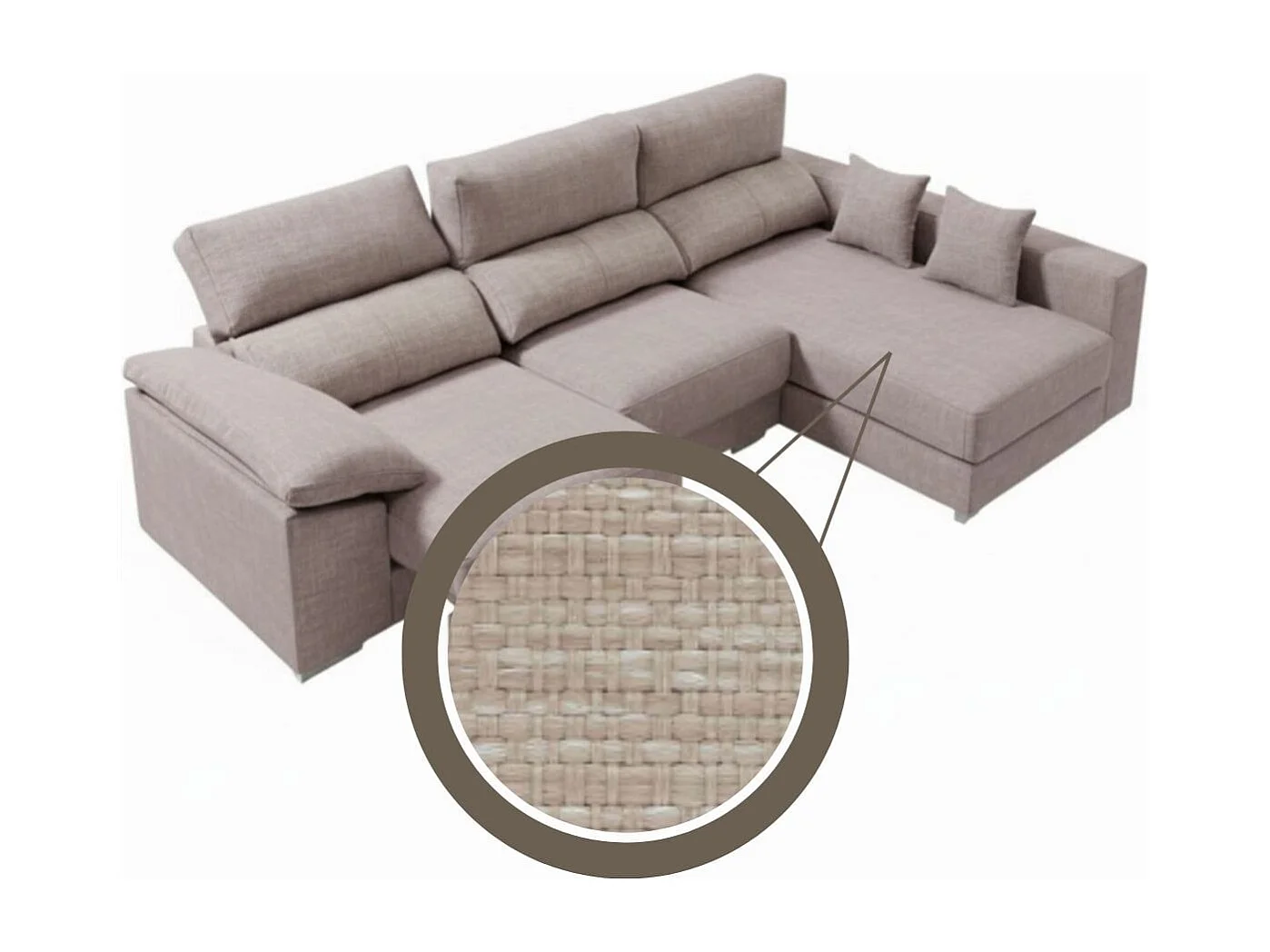 Sofá chaiselongue derecha Calgary 3 plazas deslizante y reclinable tela sorrento marrón claro 290 cm