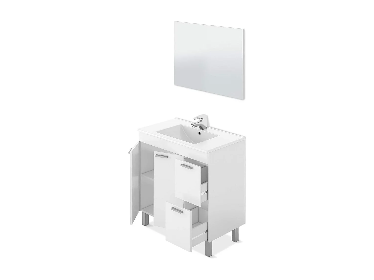 Conjunto de baño Aktiva con espejo y lavabo blanco 80 cm