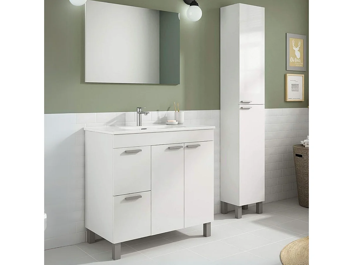 Conjunto de baño Aktiva con espejo y lavabo blanco 80 cm