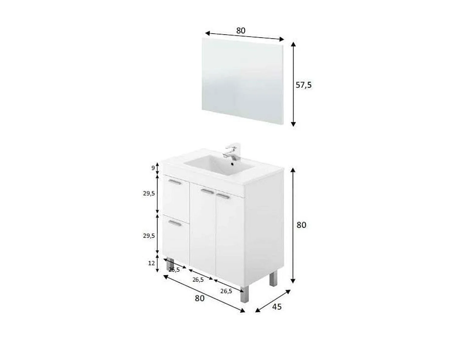 Conjunto de baño Aktiva con espejo y lavabo blanco 80 cm