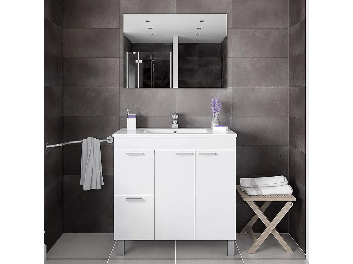 Conjunto de baño Aktiva con espejo y lavabo blanco 80 cm