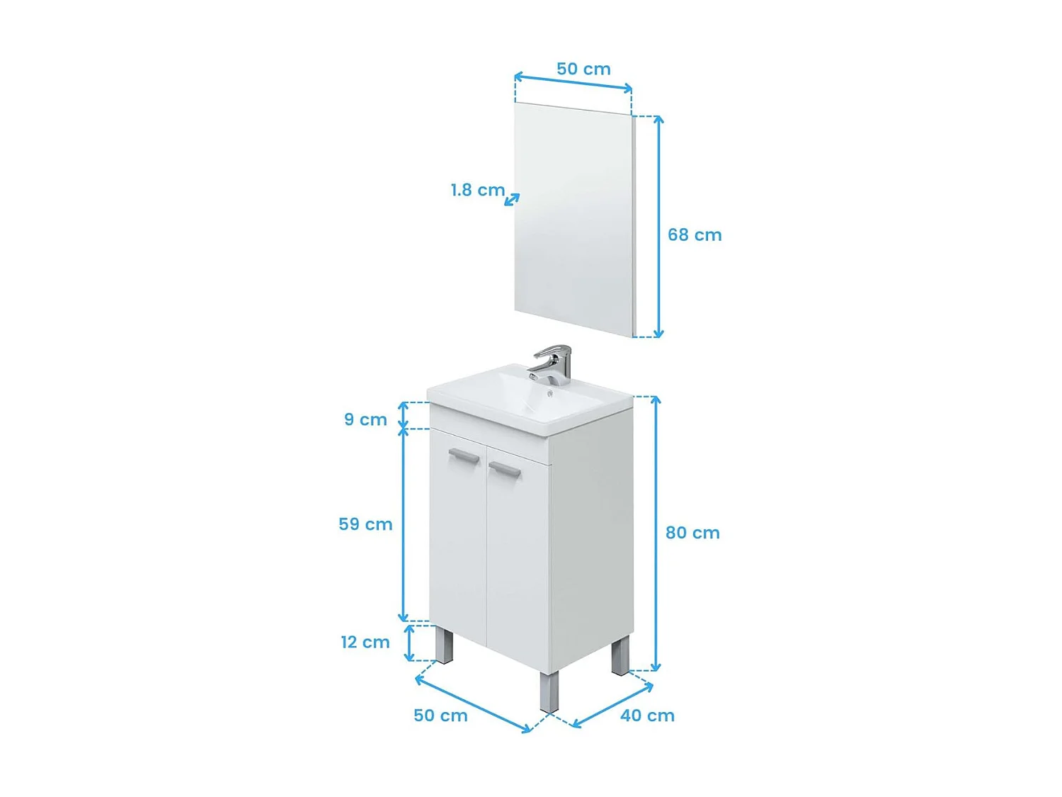 Mueble de baño Koncept  2 puertas + espejo + lavabo blanco 50 cm