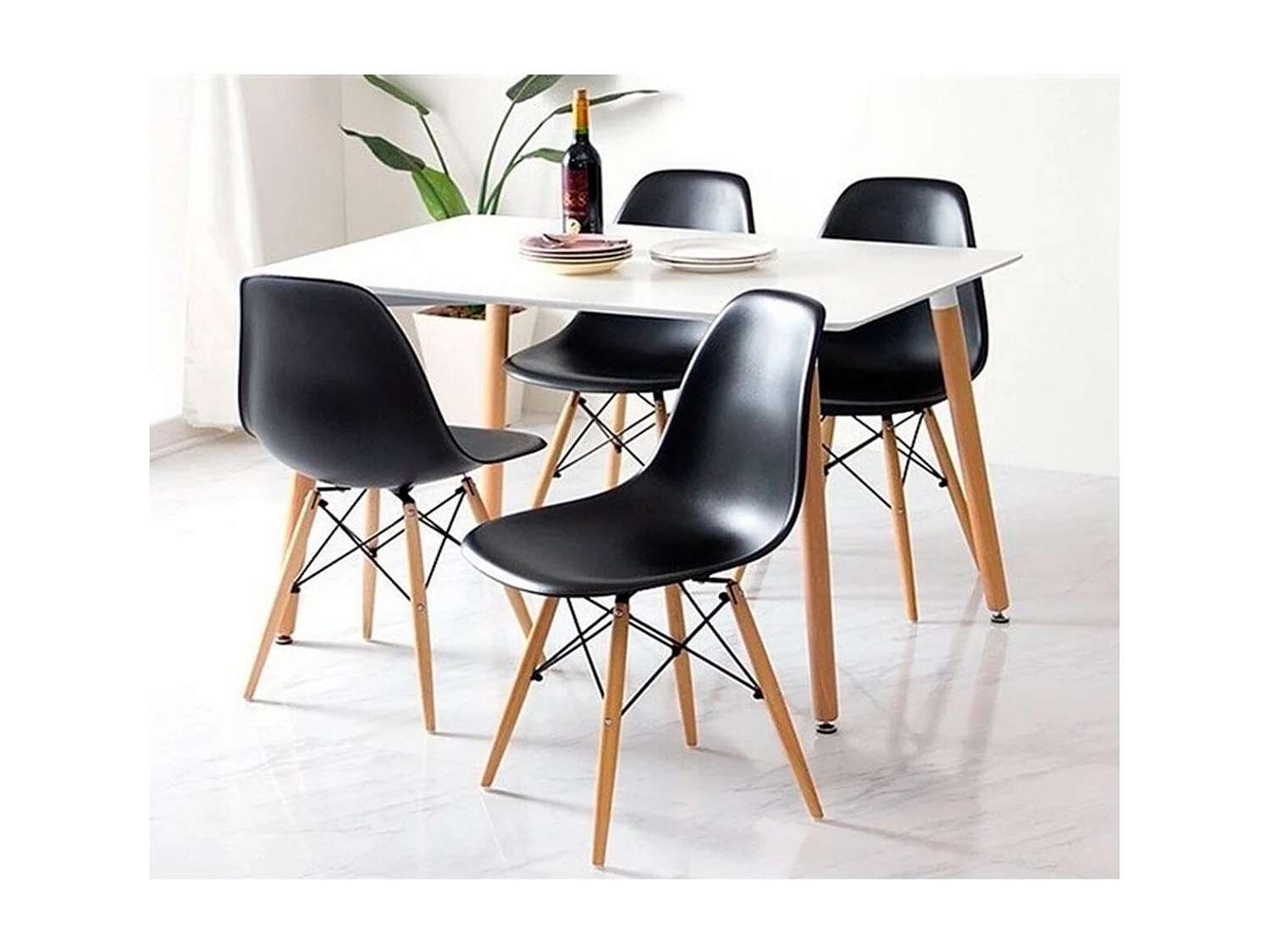 Pack de 4 sillas de comedor París estilo nórdico madera/negro 82x51x46 cm Adec