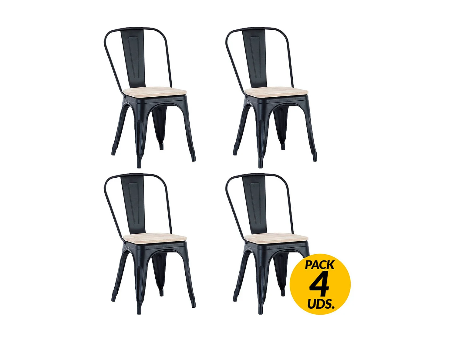 Pack de 4 sillas Tolix roble Nordish/negro 85x45x45 cm Adec