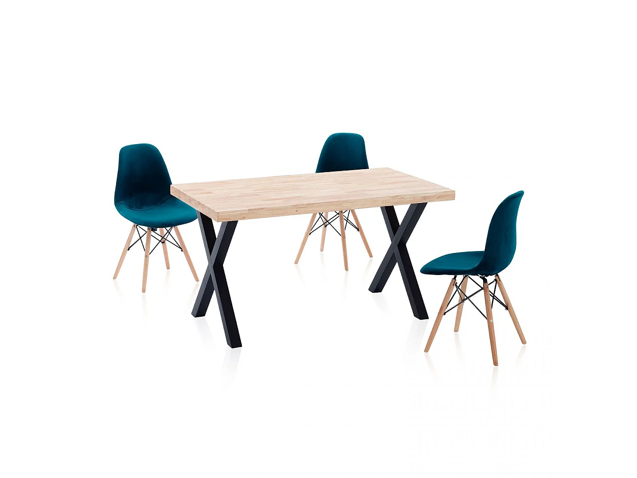 Mesa de comedor fija con patas metálicas en negro y roble salvaje 140x80cm X-Loft Roble salvaje - Negro
