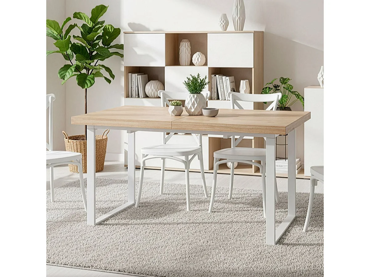 Mesa de comedor extensible Natural roble nordish/blanco 76x140-180x80 cm Adec