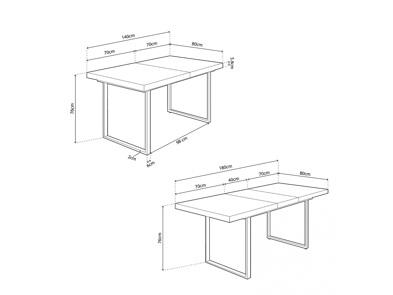 Mesa de comedor extensible con patas metálicas en blanco y roble salvaje 140-180x85 cm Natural Roble salvaje - Blanco