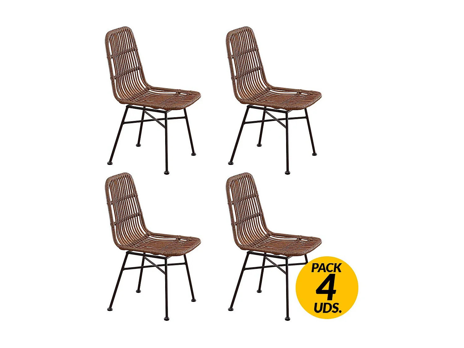Pack de 4 sillas de comedor Thai ratán marrón/negro Adec