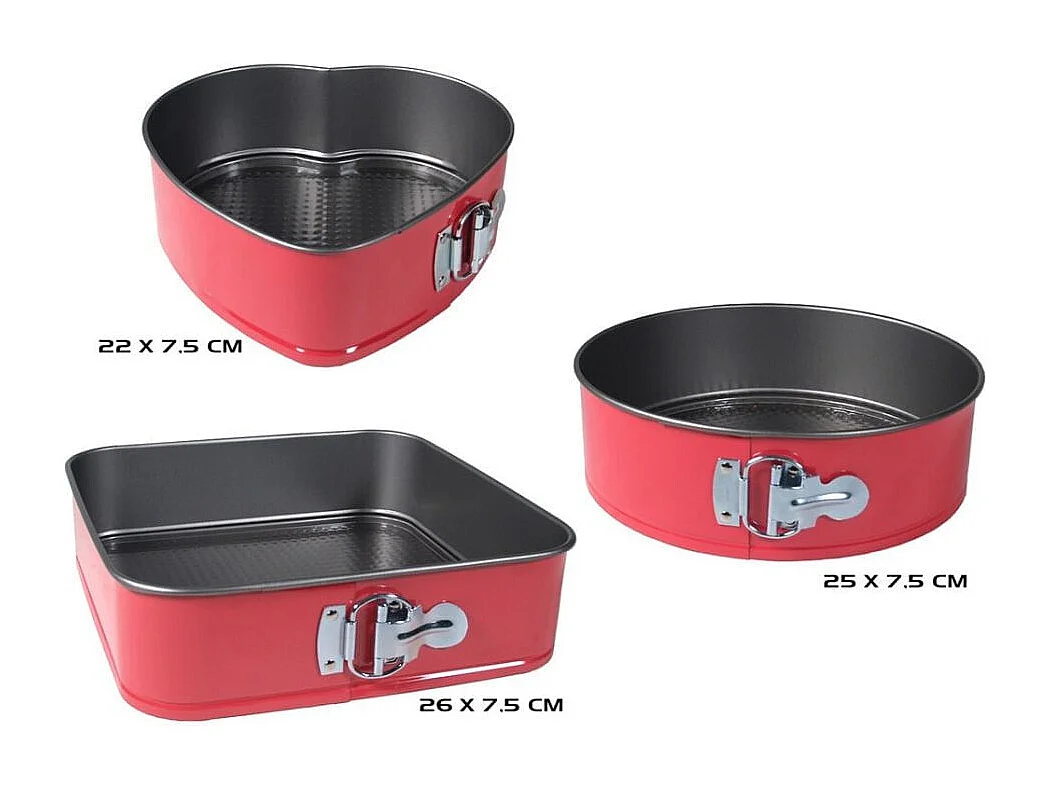 Set de 3 moldes para horno rojo Ø26/Ø25/Ø22 cm