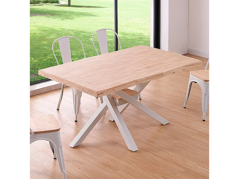 Mesa de comedor Xena forma patas cruzadas tapa irregular roble Nordish/blanco 76x150x90 cm Adec