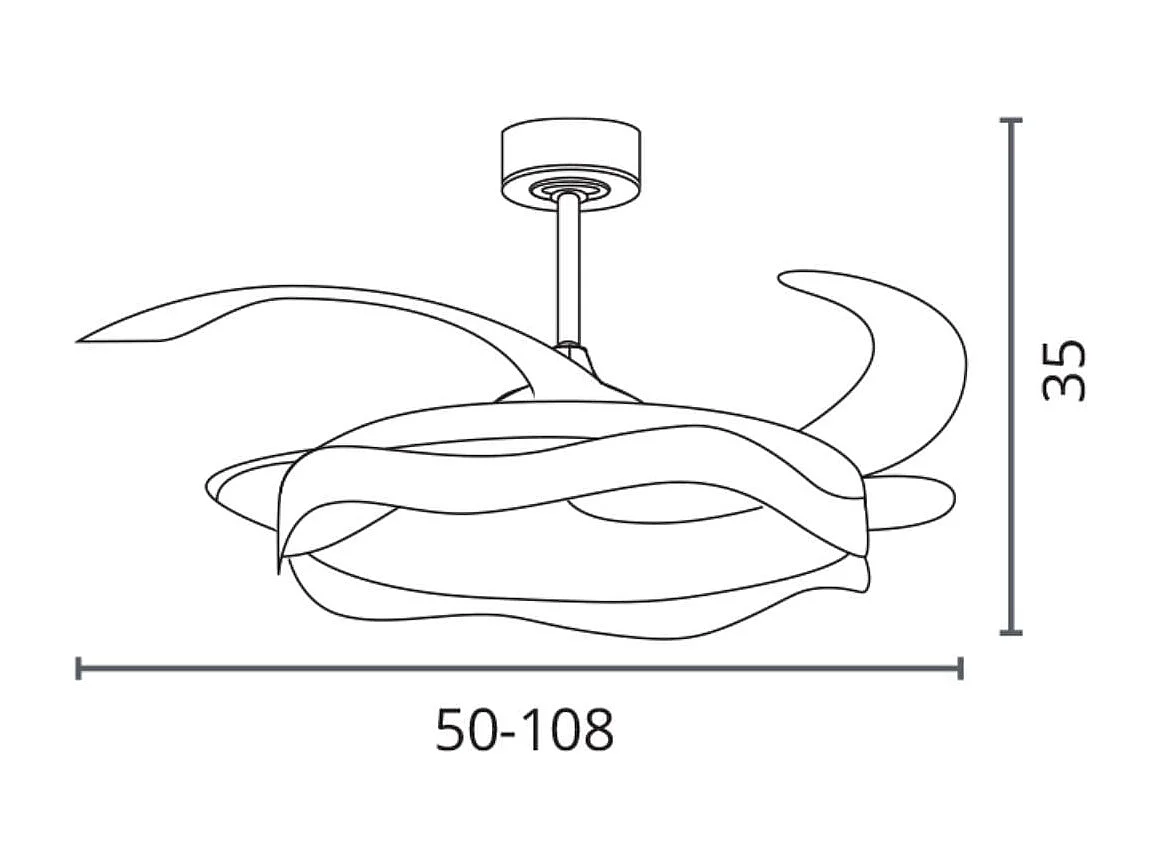 Ventilador Ondas 72W 4 aspas retráctiles blanco/roble Ø108 cm