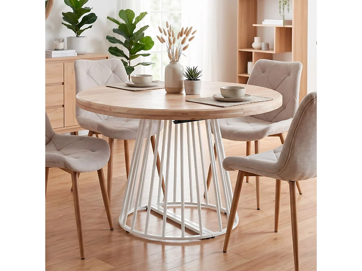 Mesa de comedor Brad extensible diseño redondo nordish/blanco Ø120 cm Adec