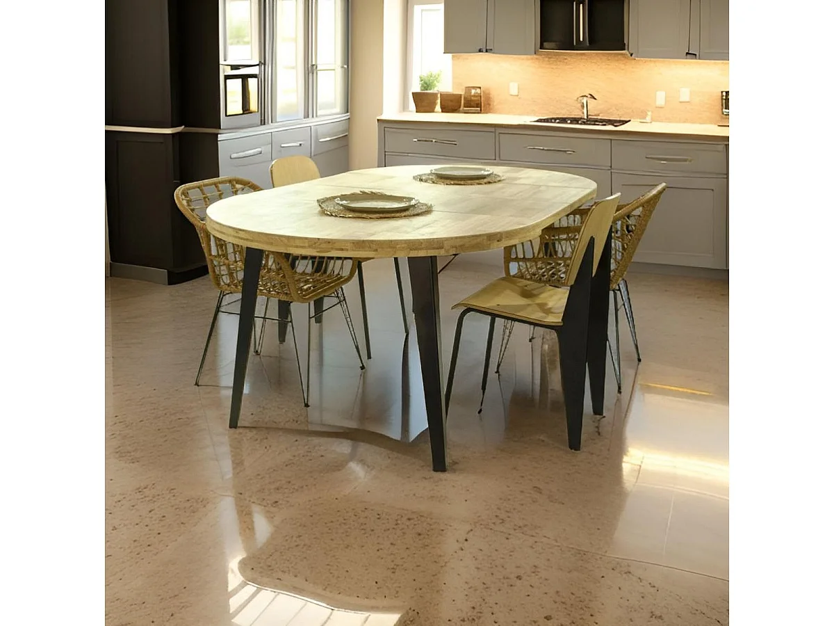 Mesa de comedor extensible Berg diseño redondo roble nordish/negro 76x120-160-200x120 cm Adec