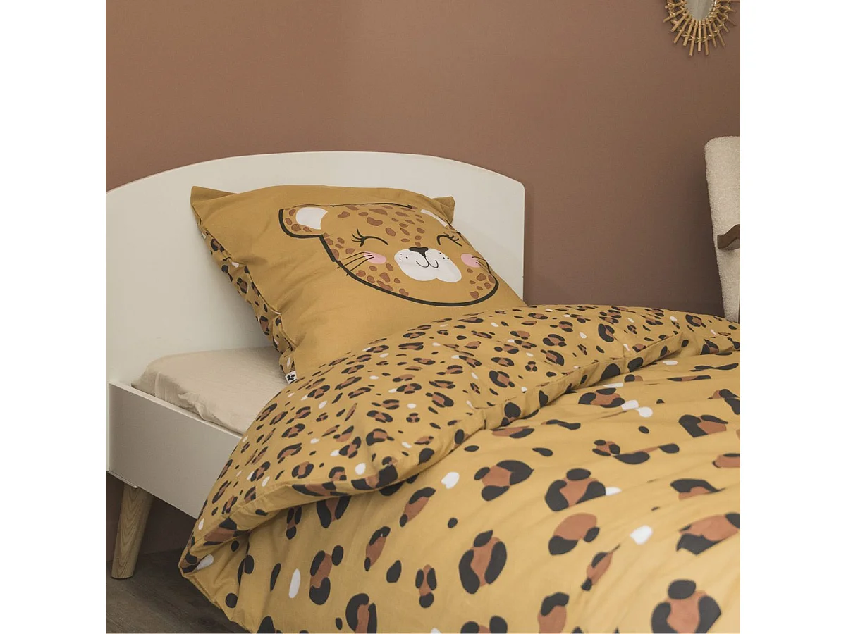 Parure de Lit Imprimé Floral Housse de Couette 240x220cm + 2 Taies d'Oreiller 63x63cm coton motif Léopard - KUMBA
