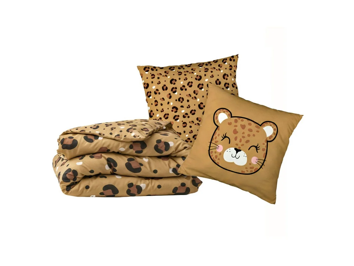 Parure de Lit Imprimé Floral Housse de Couette 240x220cm + 2 Taies d'Oreiller 63x63cm coton motif Léopard - KUMBA