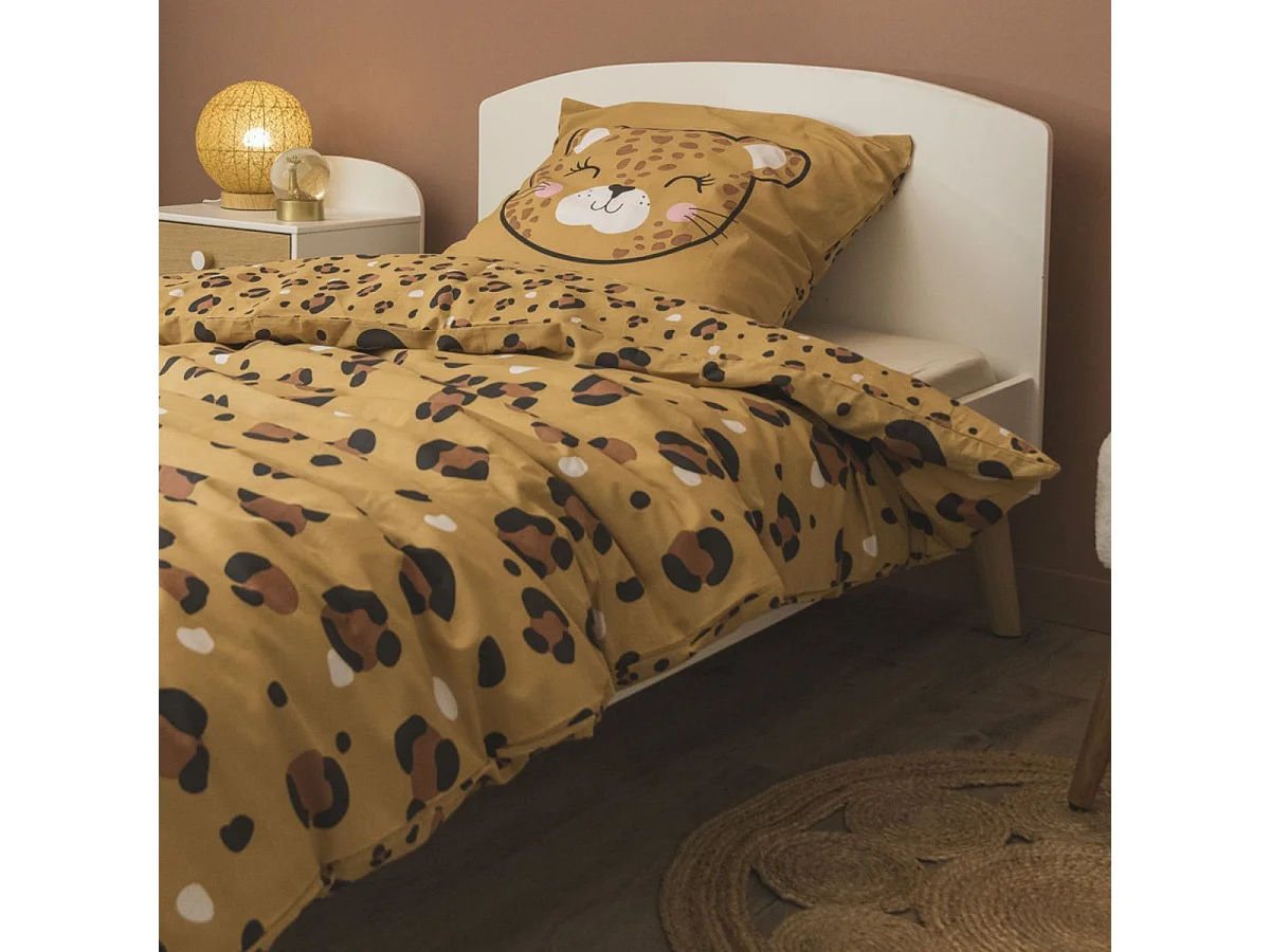 Parure de Lit Imprimé Floral Housse de Couette 240x220cm + 2 Taies d'Oreiller 63x63cm coton motif Léopard - KUMBA