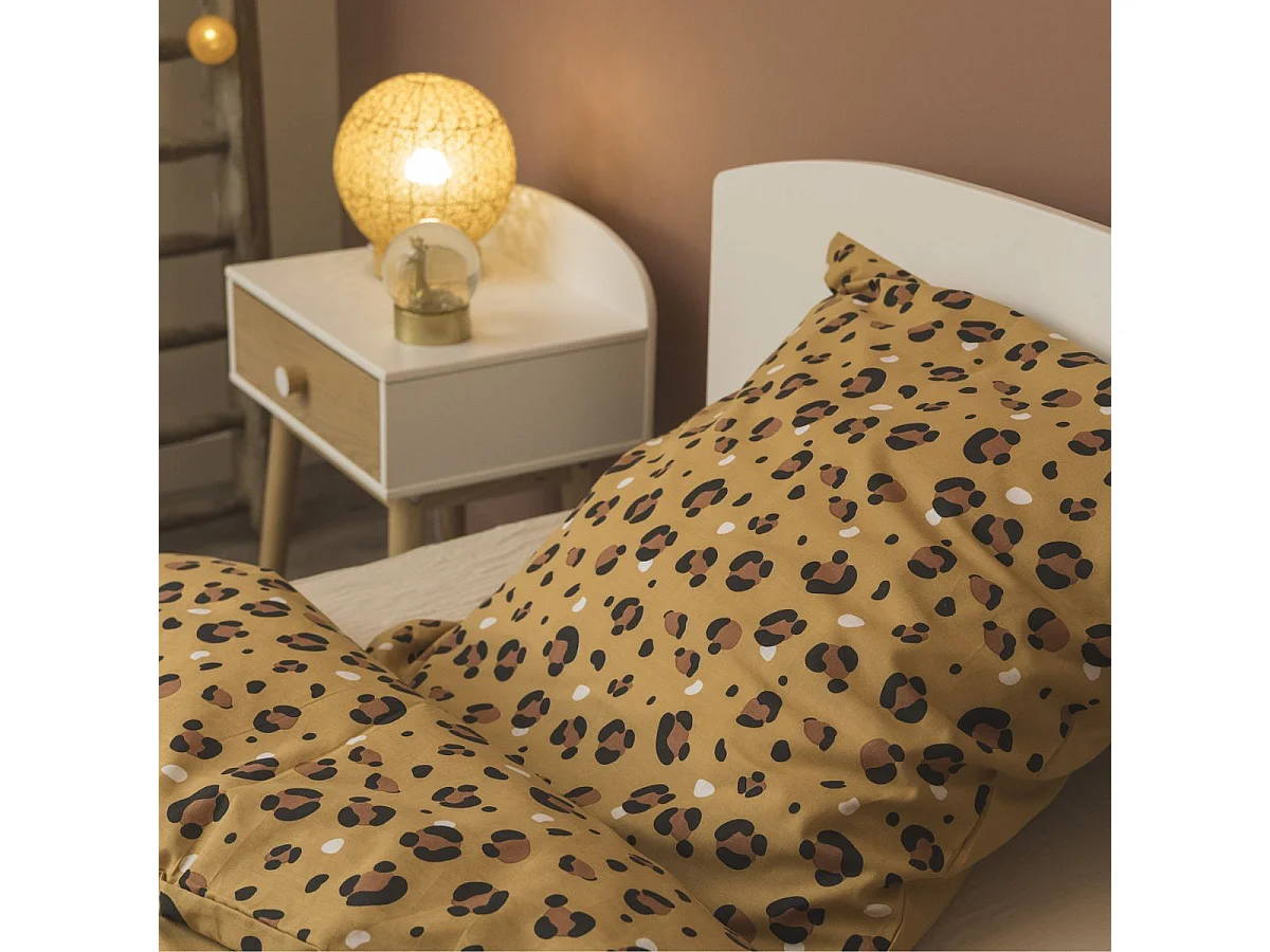 Parure de Lit Imprimé Floral Housse de Couette 240x220cm + 2 Taies d'Oreiller 63x63cm coton motif Léopard - KUMBA