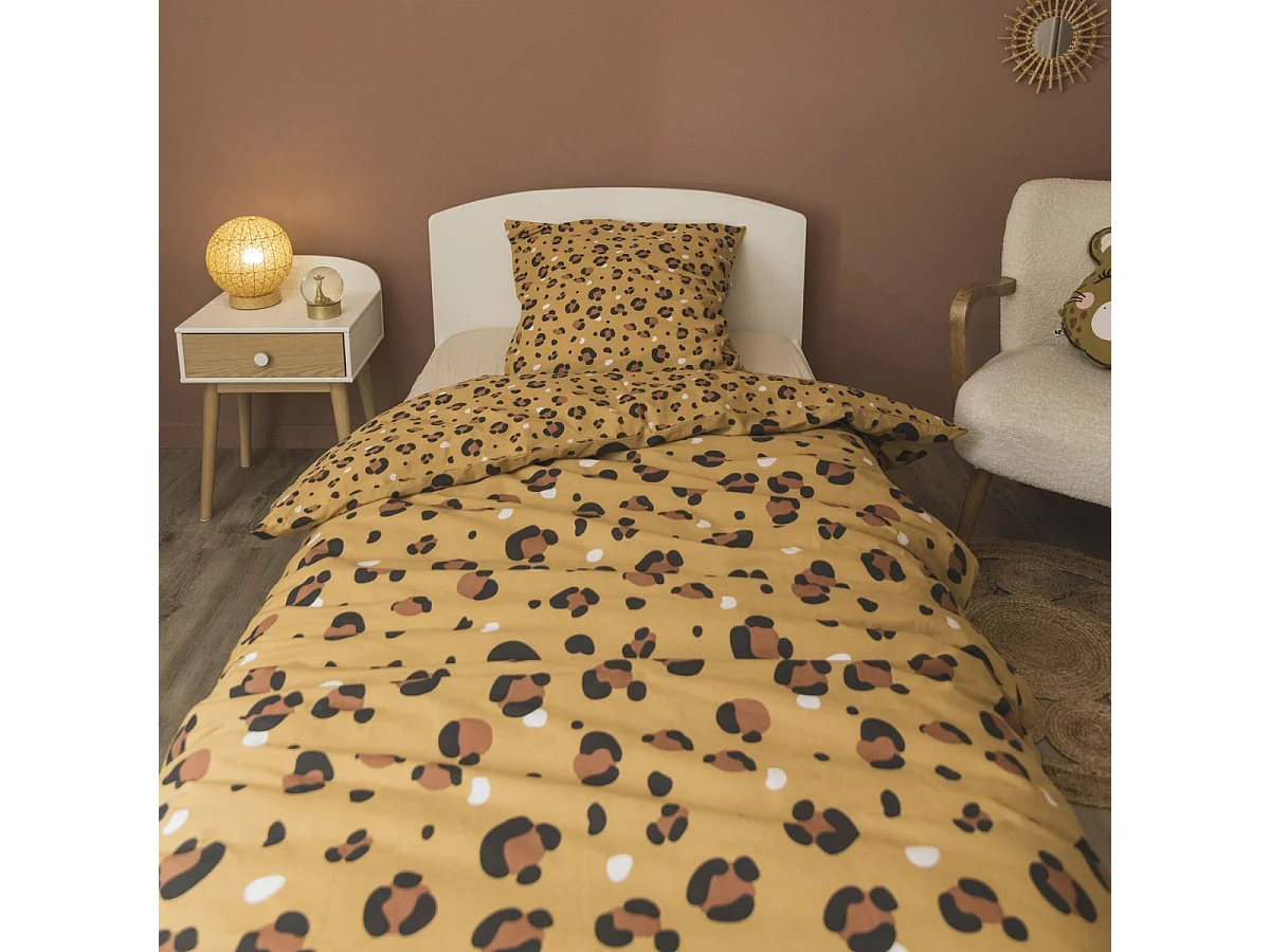 Parure de Lit Imprimé Floral Housse de Couette 140x200cm + 1 Taie d'Oreiller 63x63cm coton motif Léopard - KUMBA