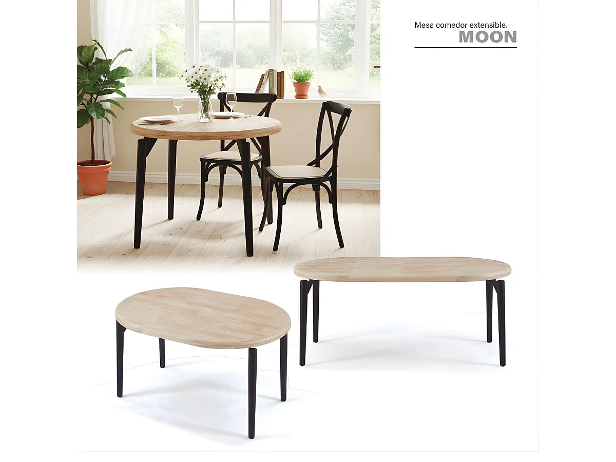 Mesa de comedor Moon extensible forma redonda nordish/negro Ø100-140-180x76 cm Adec