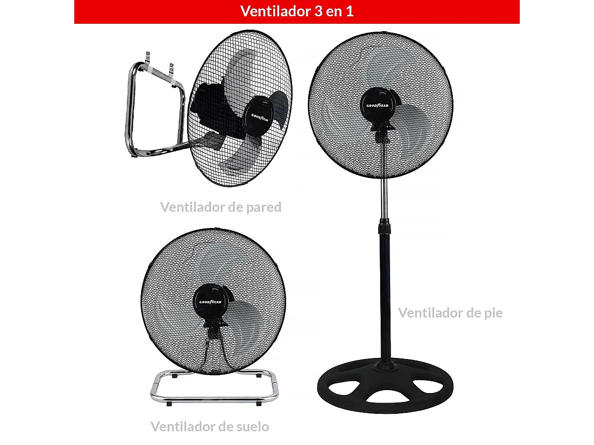 Ventilador Goodyear GY18SF 55W 3 en 1 negro/inox