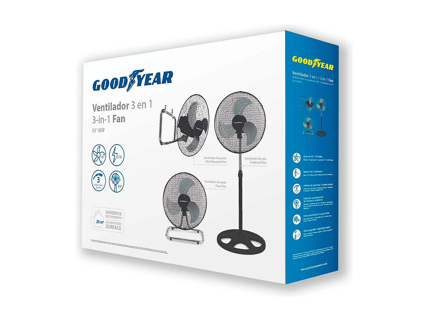 Ventilador Goodyear GY18SF 55W 3 en 1 negro/inox