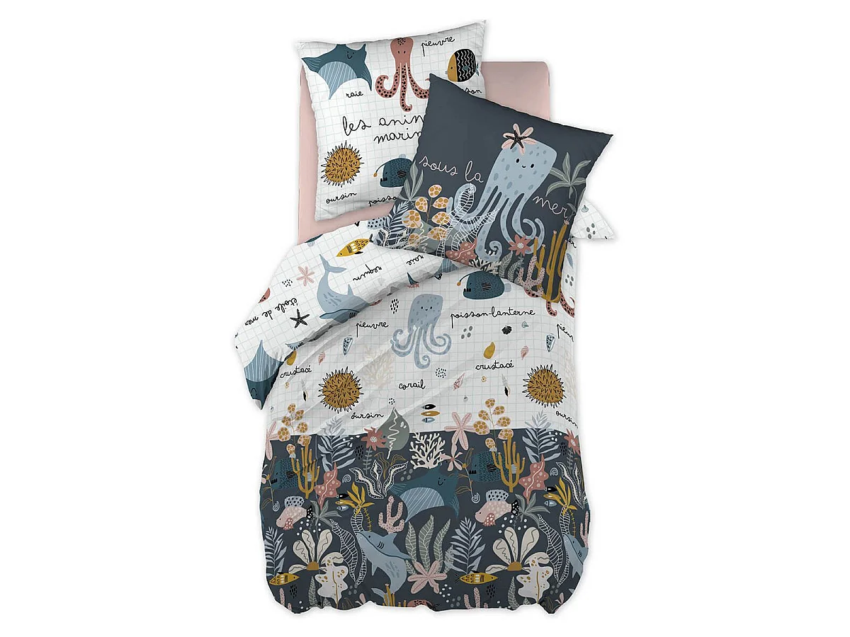 NEMO - Parure de Lit Imprimé Océan Housse de Couette 240x220cm + 2 Taies d'Oreiller