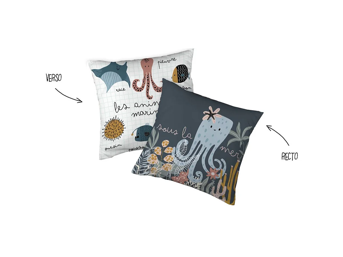 NEMO - Parure de Lit Imprimé Océan Housse de Couette 240x220cm + 2 Taies d'Oreiller