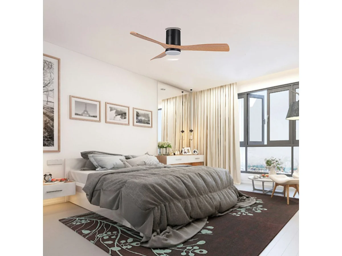 Ventilador de techo Cefiro On Bel Air 40W 3 aspas con luz LED negro/haya Ø130 cm