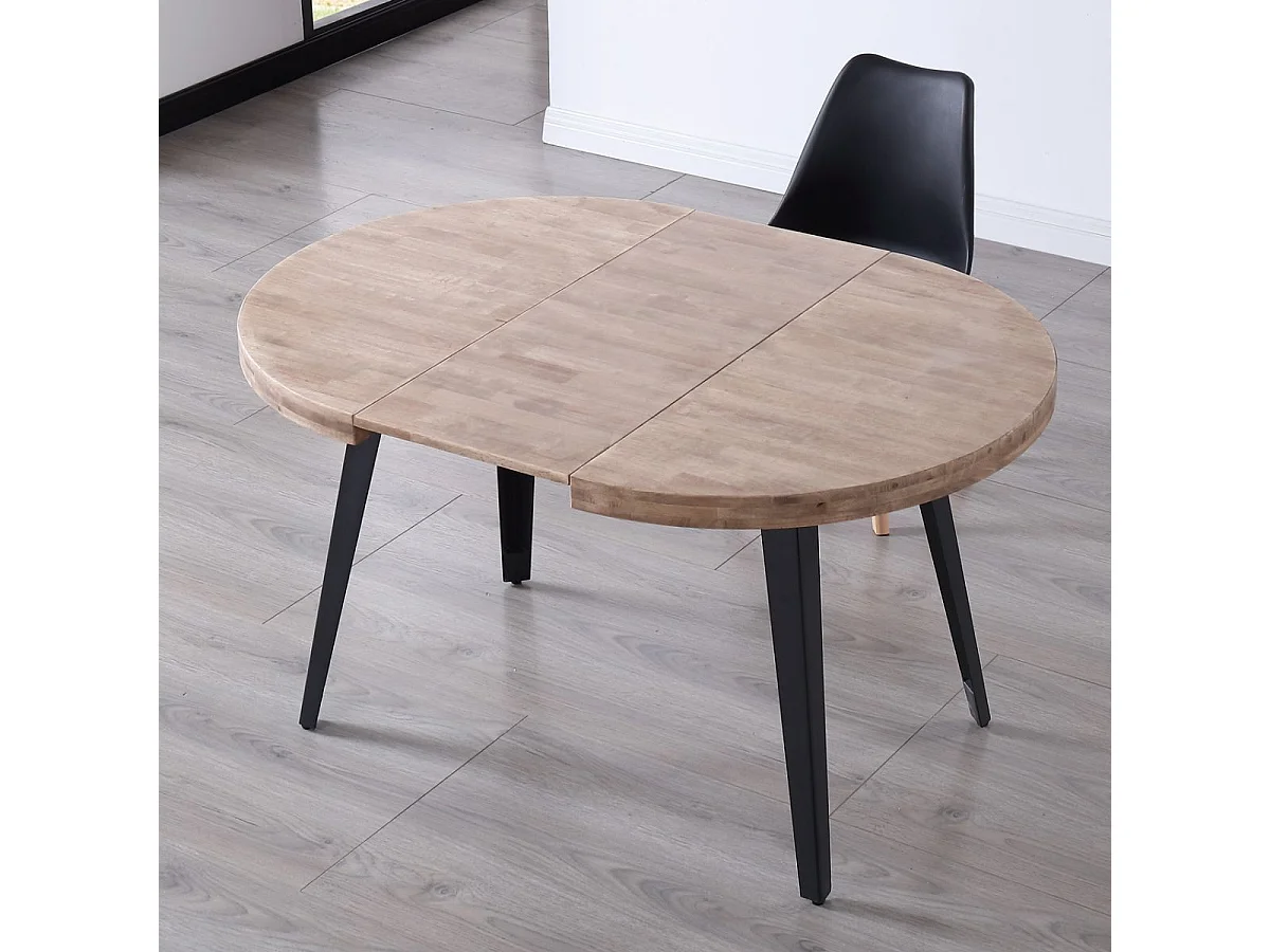 Mesa de comedor extensible Berg diseño redondo roble honey/negro 76x120-160-200x120 cm Adec