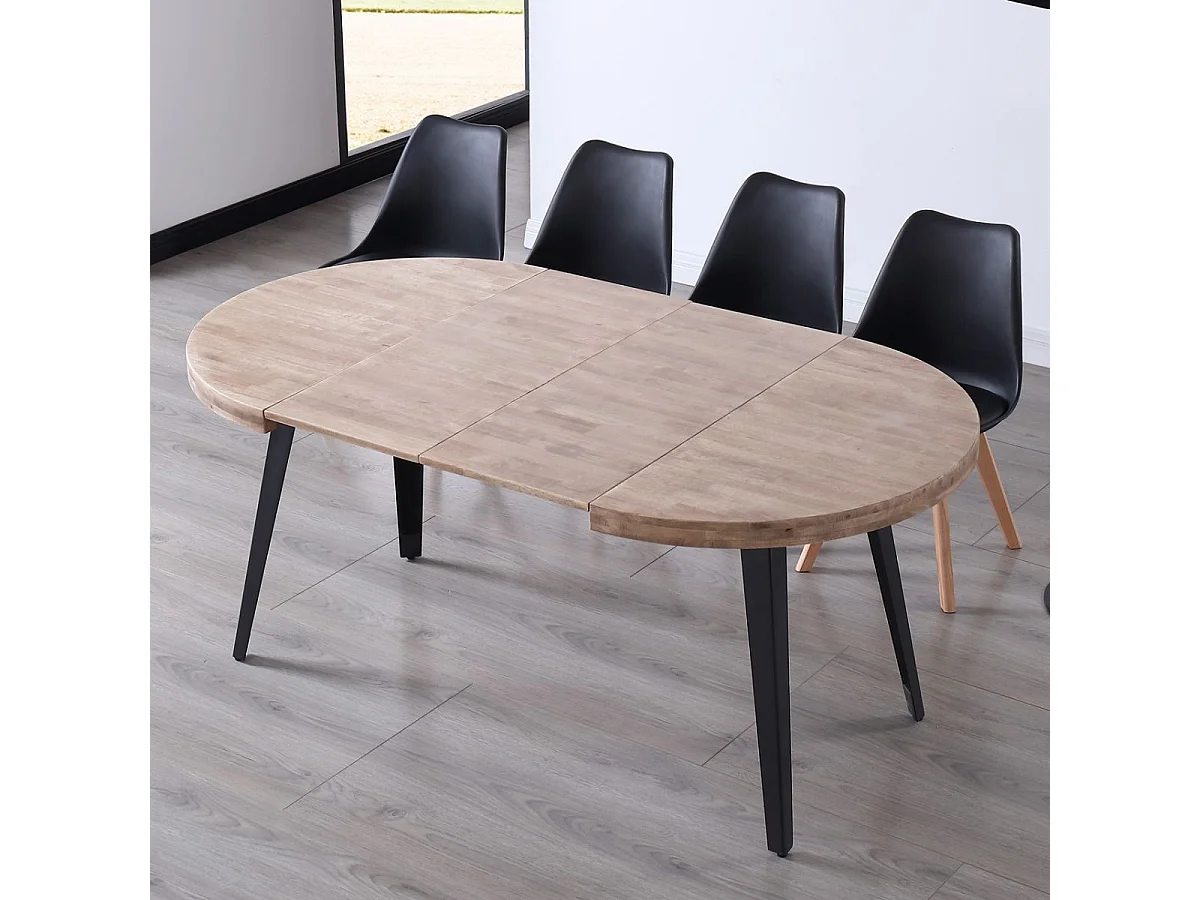 Mesa de comedor extensible Berg diseño redondo roble honey/negro 76x120-160-200x120 cm Adec