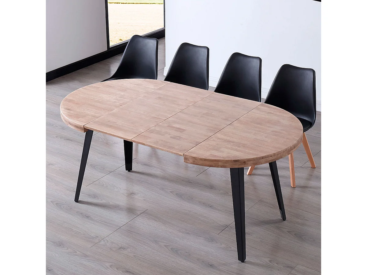 Mesa de comedor Berg extensible forma redonda roble honey/negro 76x100-140-180x100 cm Adec