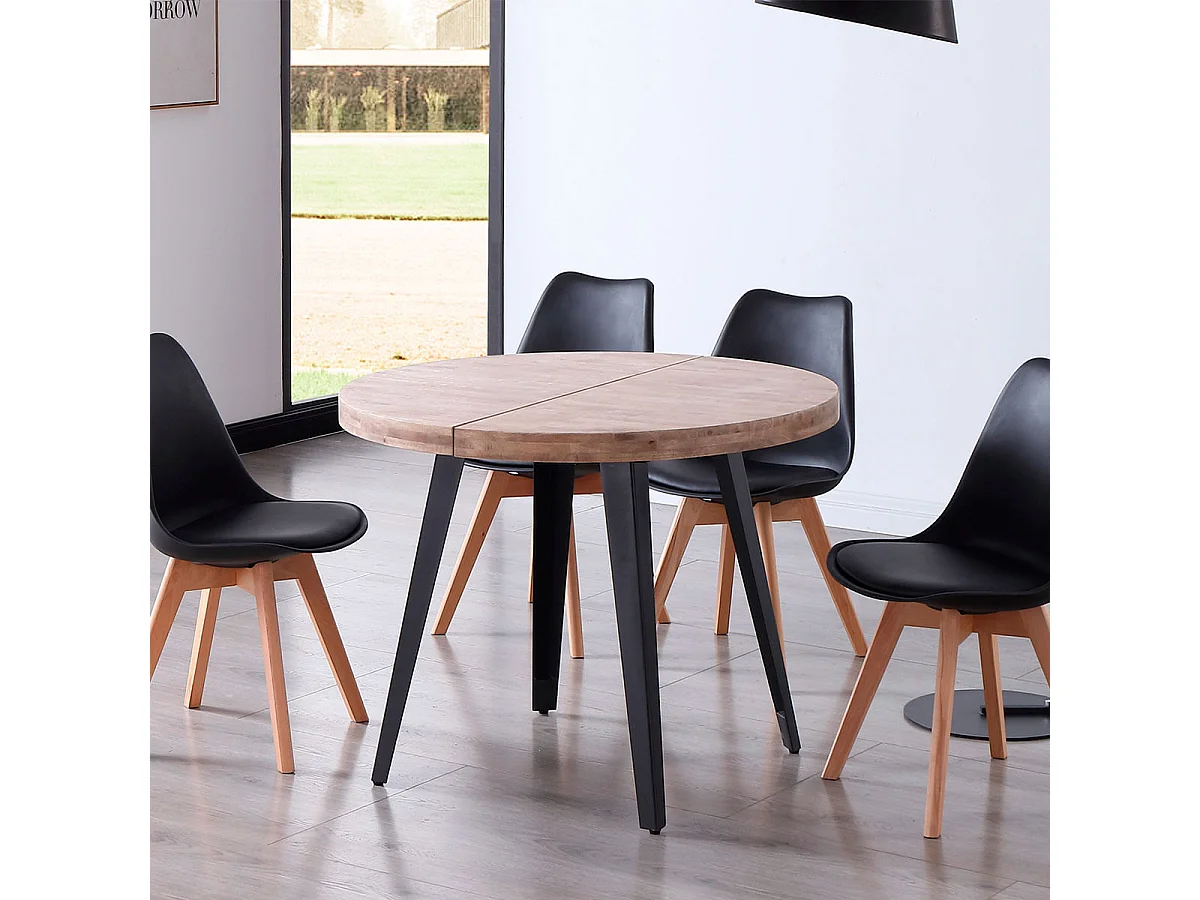Mesa de comedor Berg extensible forma redonda roble honey/negro 76x100-140-180x100 cm Adec