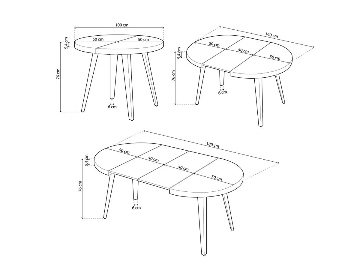 Mesa de comedor Berg extensible forma redonda roble honey/negro 76x100-140-180x100 cm Adec