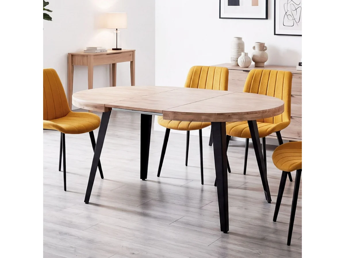 Mesa de comedor Berg extensible forma redonda roble honey/negro 76x100-140-180x100 cm Adec