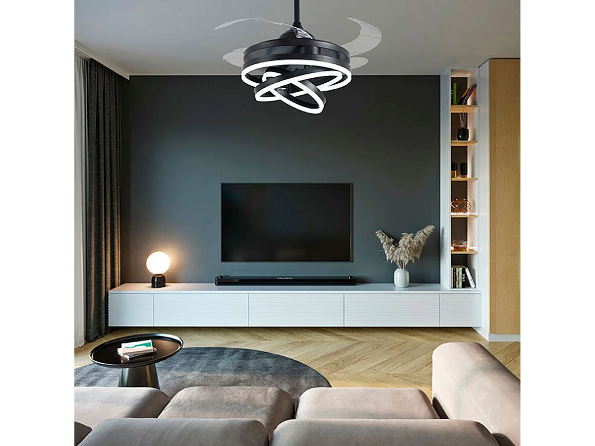 Ventilador de techo Sfera Bel Air 72W aspas retráctiles mando a distancia negro Ø108 cm