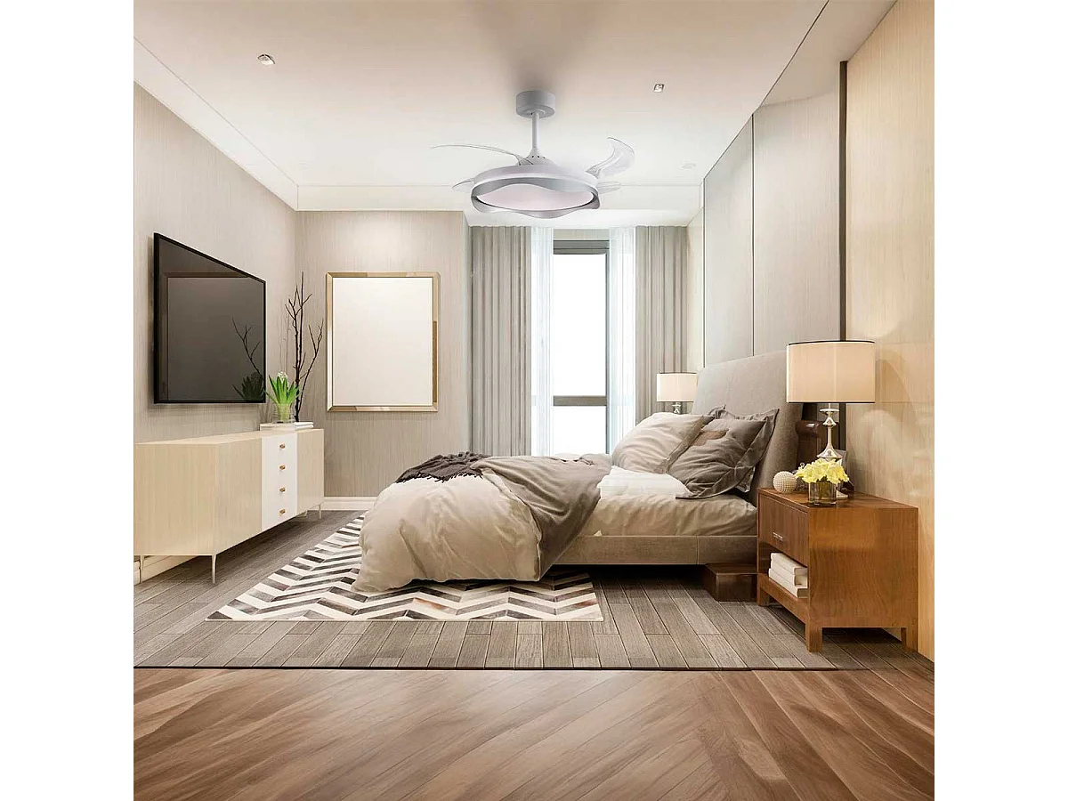 Ventilador de techo Olas Bel Air 72W 4 aspas retráctiles con luz LED blanco/plata Ø108 cm