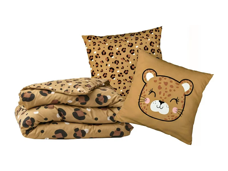 Parure de Lit Imprimé Floral Housse de Couette 200x200cm + 2 Taies d'Oreiller 63x63cm coton motif Léopard - KUMBA