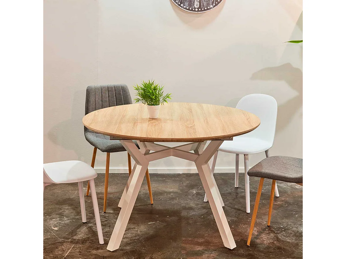 Mesa de comedor Delta extensible forma circular oak/blanco 75x120-160x120 cm Adec