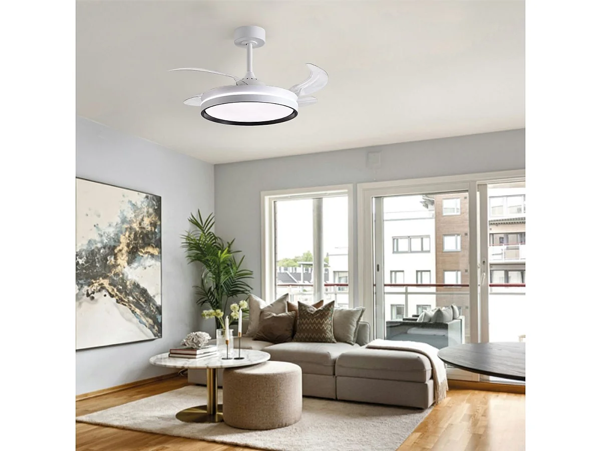 Ventilador de techo Akran Bel Air 72W 4 aspas retráctiles con luz LED negro Ø108 cm