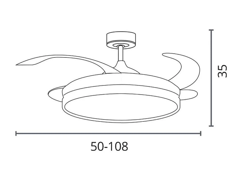 Ventilador de techo Akran Bel Air 72W 4 aspas retráctiles con luz LED negro Ø108 cm