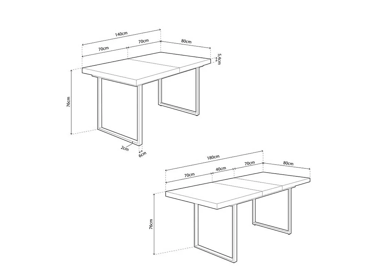 Mesa de jantar extensível Natural Carvalho selvagem - Preto